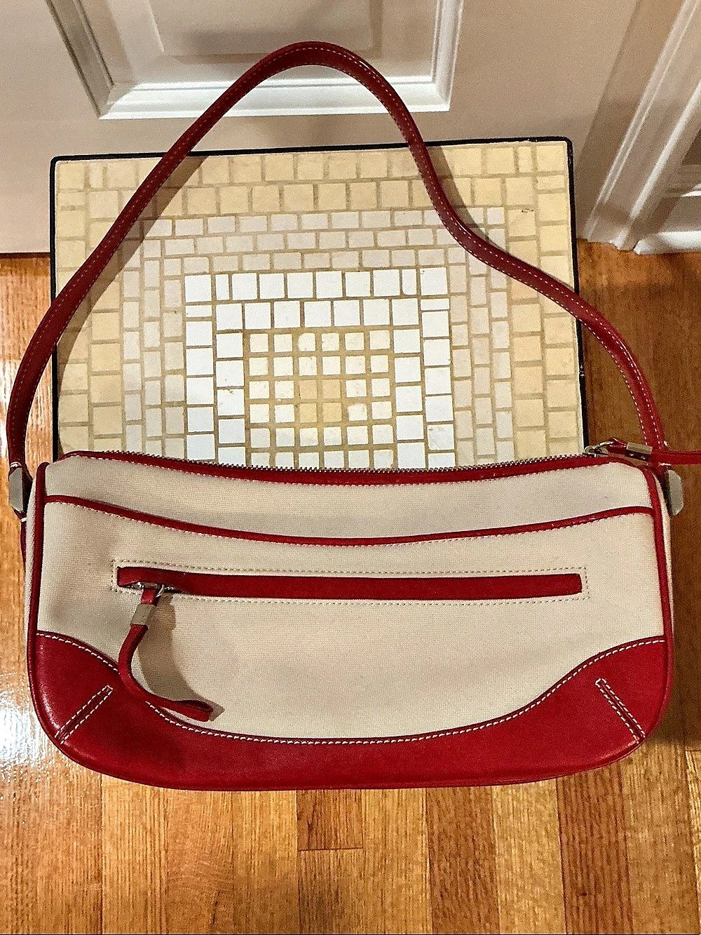 Ellen Tracy Two-Tone Shoulder Bag in Red & Beige
